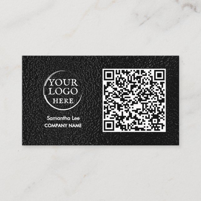 Carte de visite QR Code en cuir noir Logo moderne (Devant)