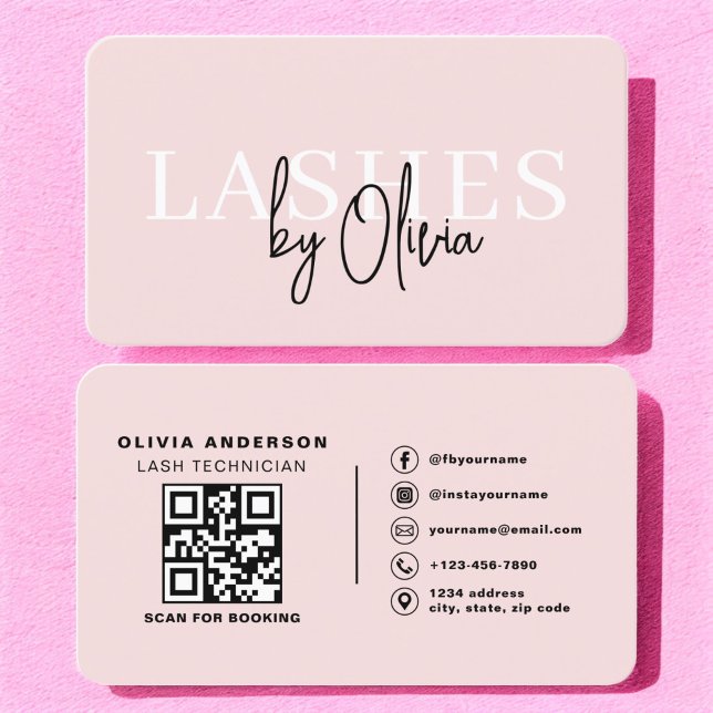 Carte De Visite QR Code Eye Lashes Technicien Typographie moderne (Créateur téléchargé)