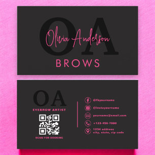 Carte De Visite QR Code Eyebrows Brows Artiste Hot Pink Black