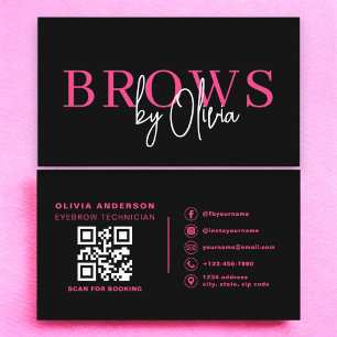 Carte De Visite QR Code Eyebrows Brows Artiste Hot Pink Black