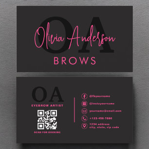 Carte De Visite QR Code Eyebrows Brows Artiste Hot Pink Black