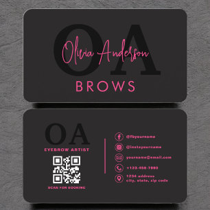Carte De Visite QR Code Eyebrows Brows Artiste Hot Pink Black