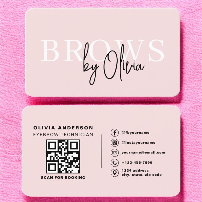 Carte De Visite QR Code Eyebrows Brows Technicien Blush Pink (Créateur téléchargé)