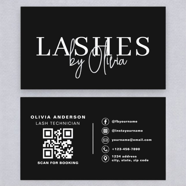 Carte De Visite QR Code Eyelashes Technicien Typographie moderne (Créateur téléchargé)