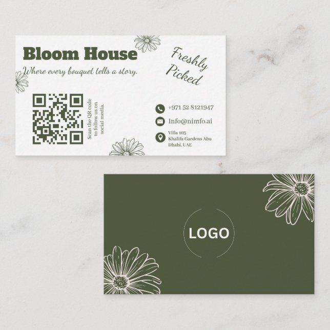 Carte de visite QR Code Fleuriste Bloom House (Devant / Derrière)