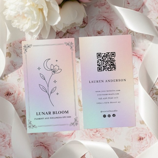 Carte de visite QR Code Floral Holographique Iride (Créateur téléchargé)