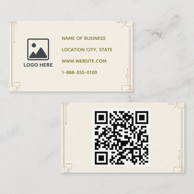 Carte de visite QR Code géométrique crème minimali (Devant / Derrière)