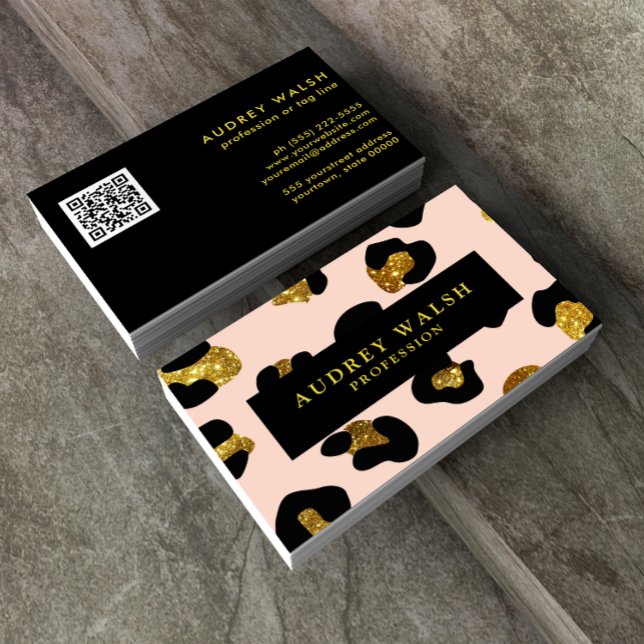 Carte De Visite QR CODE Glam Parties scintillant Blush Empreinte d (Créateur téléchargé)