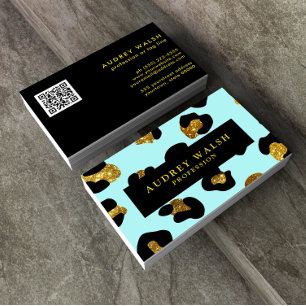 Carte De Visite QR CODE Glam Parties scintillant Gold Aqua Emprein