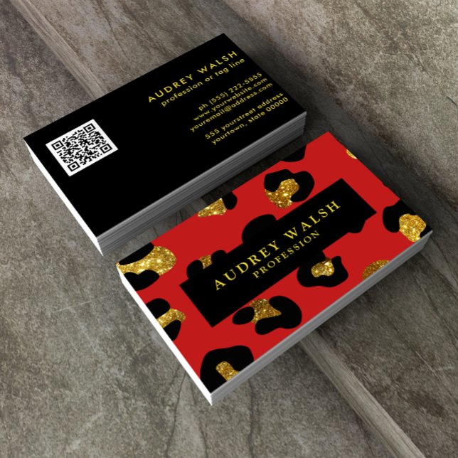 Carte De Visite QR CODE Glam Parties scintillant or rouge Empreint (Créateur téléchargé)