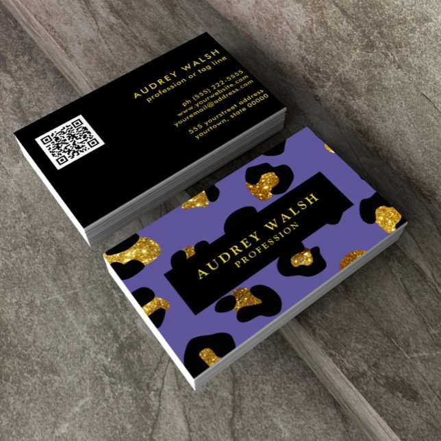 Carte De Visite QR CODE Glam Parties scintillant violet Empreinte  (Créateur téléchargé)