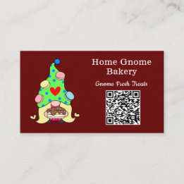 Carte De Visite QR Code Gnome Ville natale Boulangerie rouge foncé