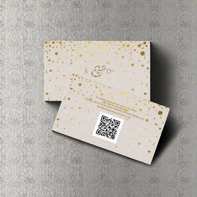 Carte De Visite QR Code Gold Confetti Site Mariage en cuir (wedding website qr code gold confetti elegant trendy)
