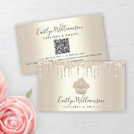 Carte De Visite QR Code Gold Cupcake Boulangerie de pâtisserie Par