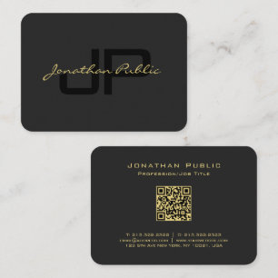 Carte De Visite QR Code Gold Script Texte Élégant noir puissant