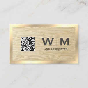 Carte De Visite QR Code Grain de bois Bordure d'or