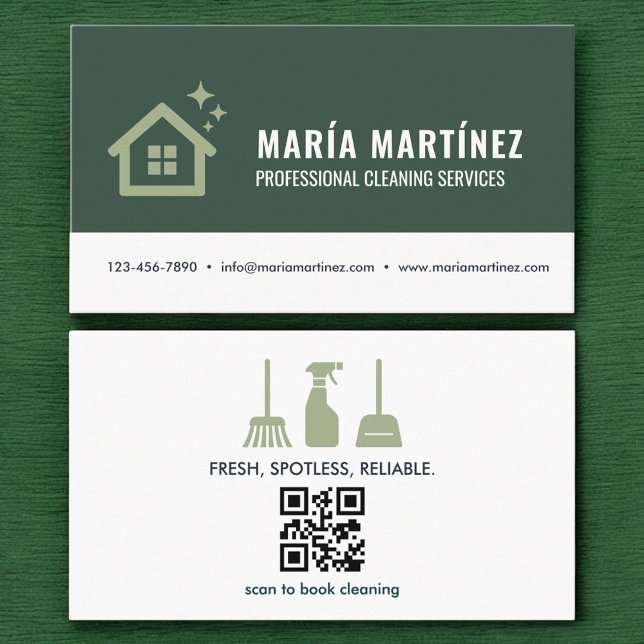 Carte De Visite QR Code Green Eco House Services de nettoyage (Créateur téléchargé)