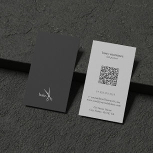 Carte De Visite QR Code gris blanc cheveux minimalistes