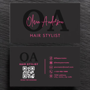 Carte De Visite QR Code Hair Styliste Monogramme Typographie moder