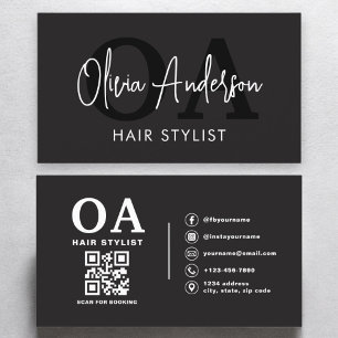 Carte De Visite QR Code Hair Styliste Monogramme Typographie moder