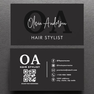 Carte De Visite QR Code Hair Styliste Monogramme Typographie moder