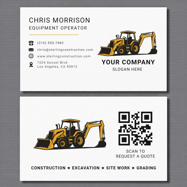Carte De Visite QR Code Heavy Equipment Construction Company (Créateur téléchargé)