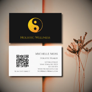 Carte De Visite QR code Holistic Healer Wellness Gold Yin Yang