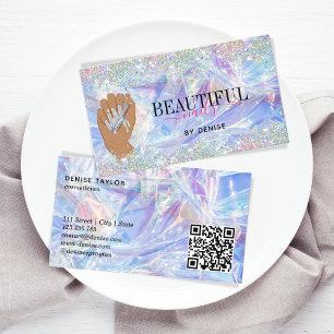 Carte De Visite QR Code holographique ongles salon femme main ongl