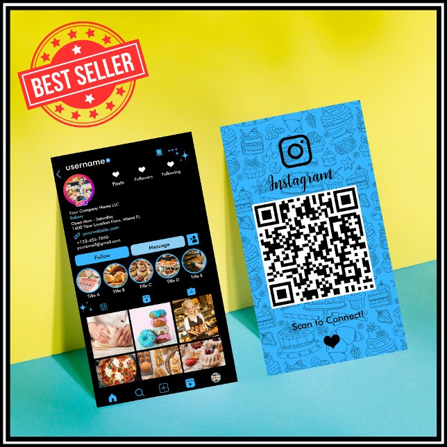 Carte de visite QR Code Instagram Boulangerie Chef (Créateur téléchargé)