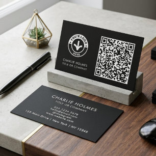 Carte de visite QR Code Logo Blanc Noir Gras