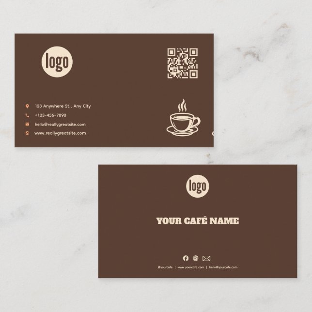 Carte de visite QR Code Logo Café Brun (Devant / Derrière)