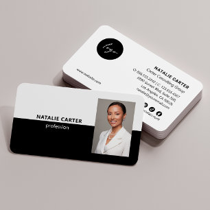 Carte De Visite QR CODE Logo Photo professionnelle Portrait noir