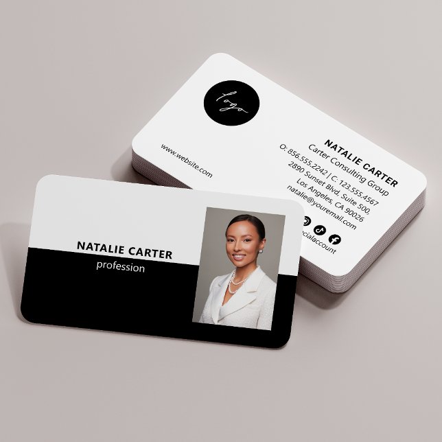 Carte De Visite QR CODE Logo Photo professionnelle Portrait noir (Créateur téléchargé)