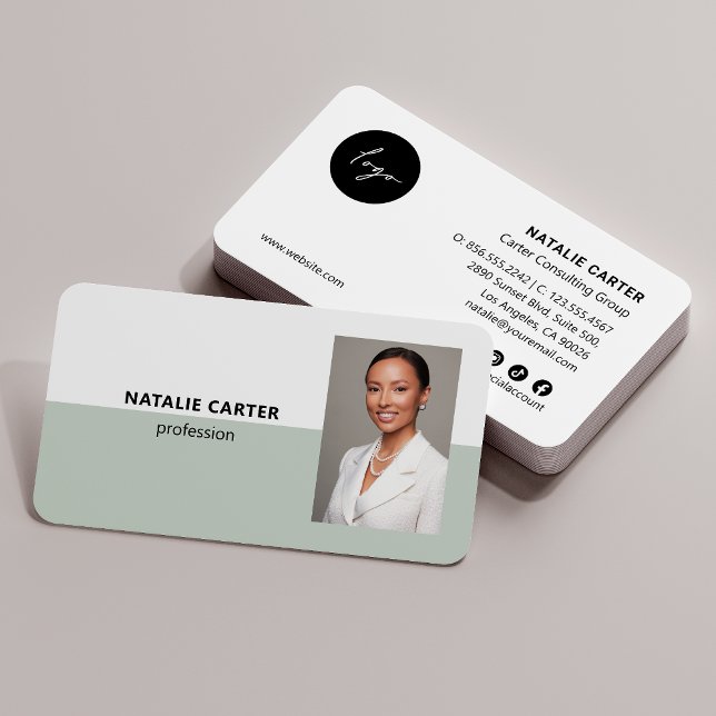 Carte De Visite QR CODE Logo Portrait photo professionnel SAGE (Créateur téléchargé)
