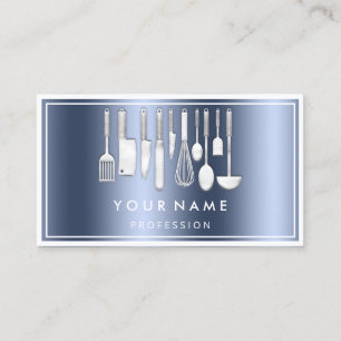 Carte De Visite QR CODE Logo Restaurant Cuisine Diet Chef Bleu