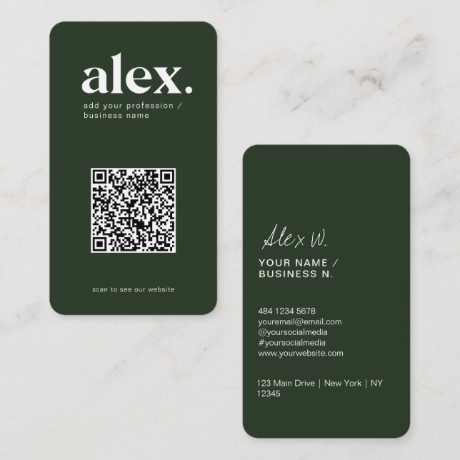 Carte de visite QR Code Logo Vert Foncé Moderne (Devant / Derrière)