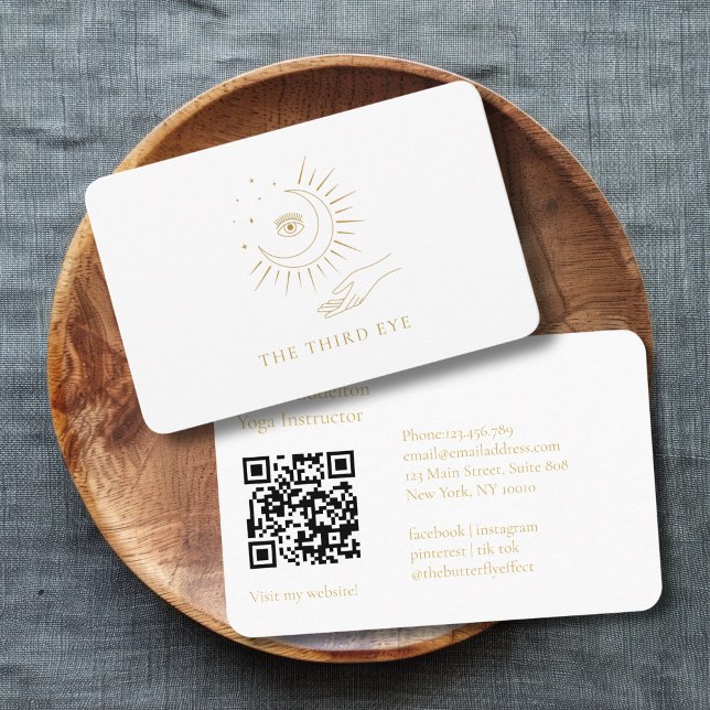 Carte De Visite QR Code - Lune Oeil Yoga Reiki Wellness (QR Code- Moon Eye Yoga Reiki Wellness Business Card)