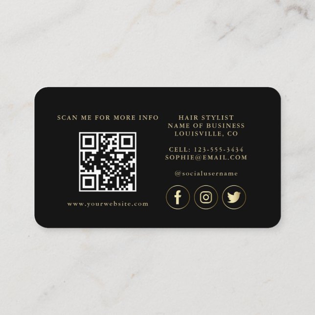 Carte De Visite QR Code Luxe Gold Black Professional (Dos)