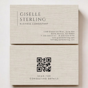 Carte de visite QR Code Luxe Lin Neutral pour Cons