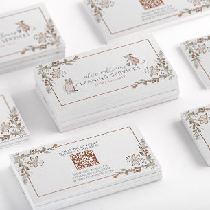 Carte De Visite QR Code Maid Maid Mouse Professionnel Mice Floral