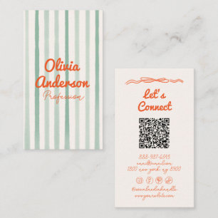 Carte De Visite QR Code main dessiné écrit vert orange Boho amusan