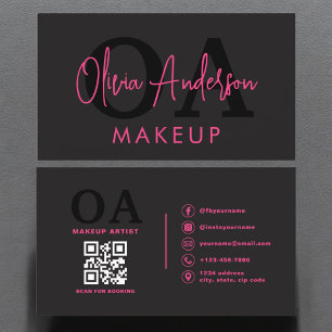 Carte De Visite QR Code maquillage Artiste Hot Pink Black Médias s
