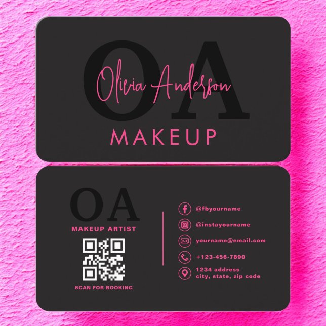 Carte De Visite QR Code maquillage Artiste Hot Pink Black Médias s (Créateur téléchargé)