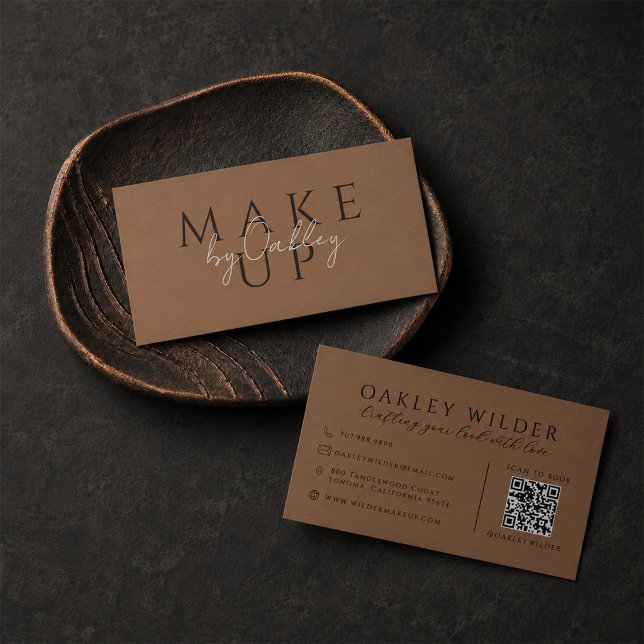 Carte De Visite QR Code Maquilleuse Terre Cuite Foncé (Créateur téléchargé)