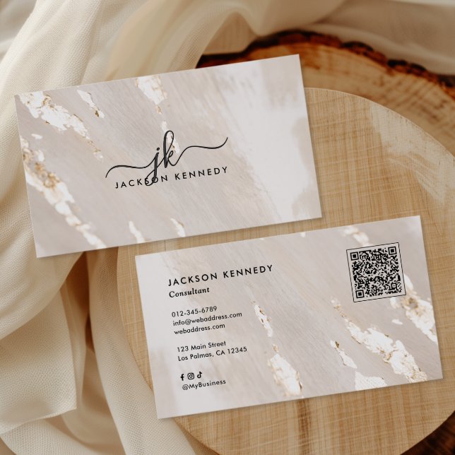 Carte De Visite QR Code Médias Sociaux Écriture Élégante Feuille d (Créateur téléchargé)