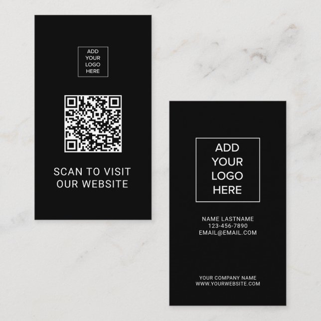 Carte De Visite QR Code Minimalist Black Custom Logo Networking (Devant / Derrière)