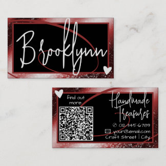 Carte De Visite QR Code Modèle élégant Red Burgundy Frame Heart