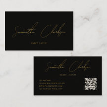 QR Code Modern Black & Gold Handwritten Script