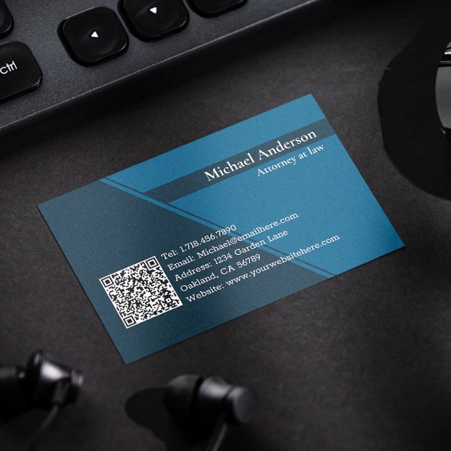 Carte De Visite QR Code Modern Blue Avocat professionnel (Instantly convey professionalism, leaving a memorable impression with these powerful business cards.)