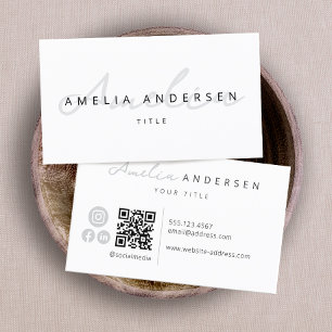 Carte De Visite QR Code Modern White Script professionnel